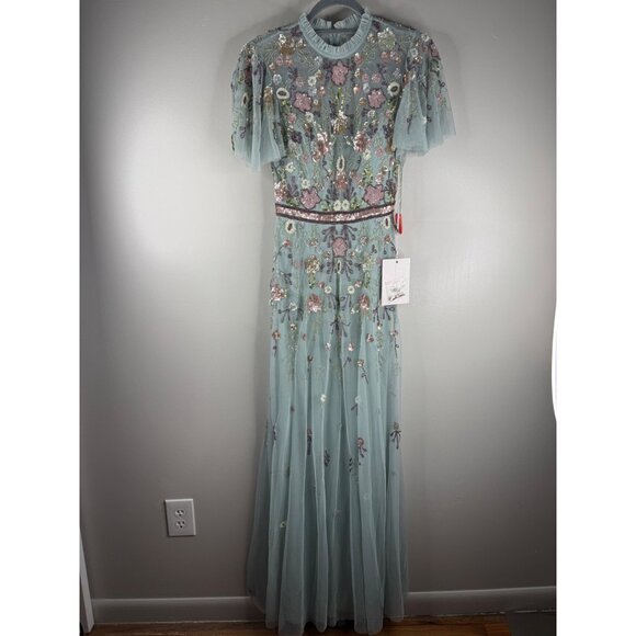 Mac Duggal 9136 Embellished High Neck Butterfly Sleeve Gown Sz 2 NWT Mint Multi - Picture 6 of 10